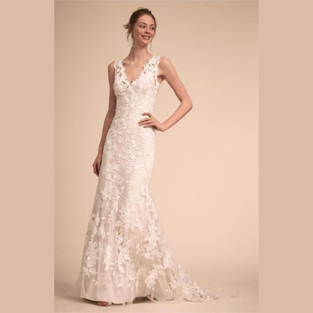 BHLDN Anthropologie Liesel Gown Lace Reversible Ivory/Nude Lining US 14 NWT - Picture 3 of 12